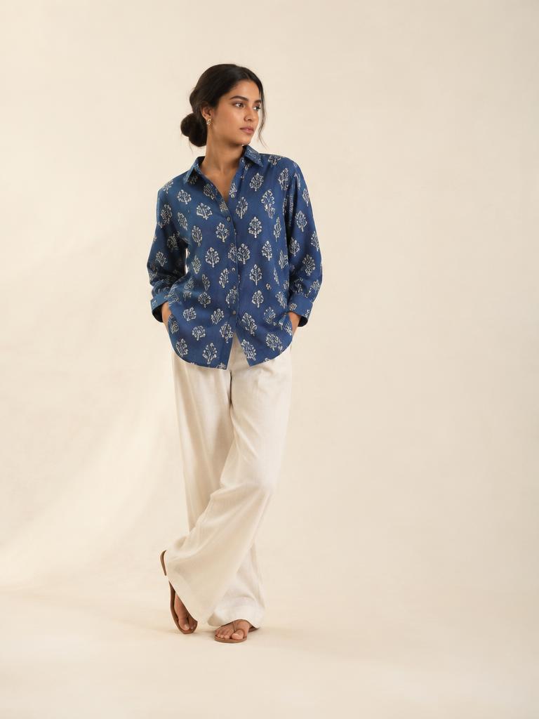 The indigo overshirt — AI-generated design concept